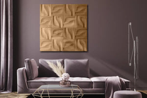 Akzentbild im Wohnzimmer mit Wandpaneelen aus Holz von Naturewalls (Eiche)