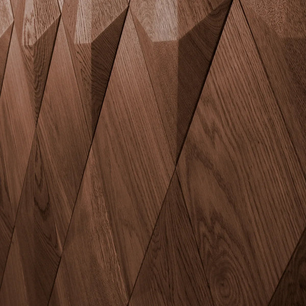 Holzwand Innen Caro der Flat-Serie in Walnuss von Naturewalls x Form At Wood.