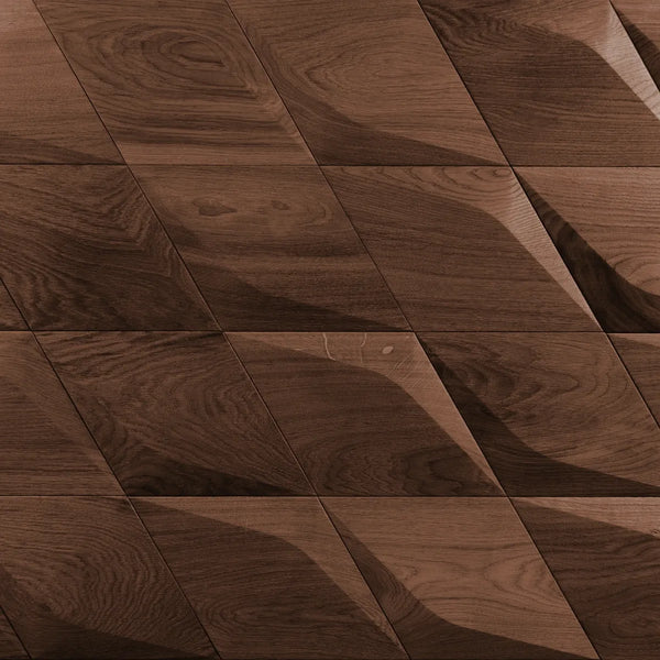 Holzwand Caro Minus der Smooth-Serie in Walnuss von Naturewalls x Form At Wood.