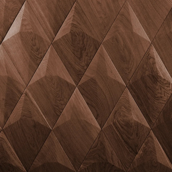Holzpaneel Wand Pyramid der Edge-Serie in Walnuss von Naturewalls x Form At Wood.