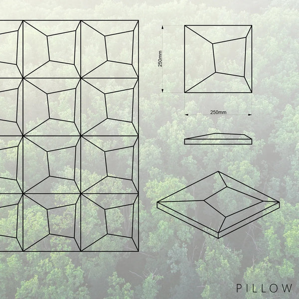 Holzpaneel Pillow der Edge-Serie in Eiche mit Abmessungen von Naturewalls x Form At Wood.